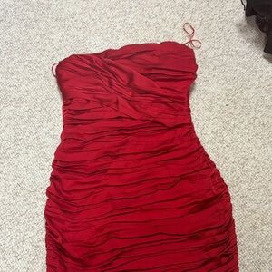 Express Strapless Red Ruched Cocktail Dress
